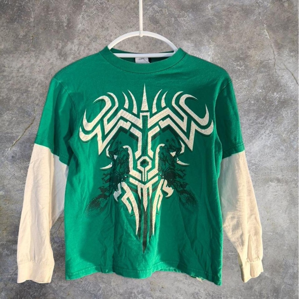 Y2K Rude Boyz Motocross Layered Long Sleeve T-Shirt Green Graphic Youth XL